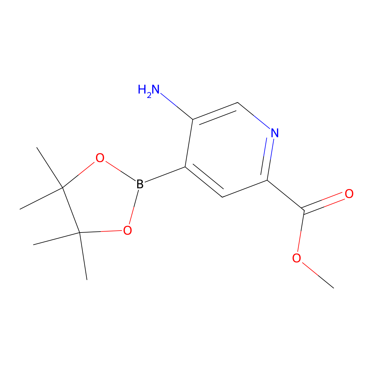 Methyl 5-amino-4-(4,4,5,5-tetramethyl-1,3,2-dioxaborolan-2-yl)picolinate molecular structure, CAS 1859083-82-1