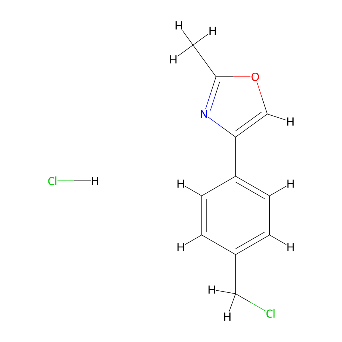 4-(4-(Chloromethyl)phenyl)-2-methyloxazole HCl molecular structure, CAS 1859084-45-9