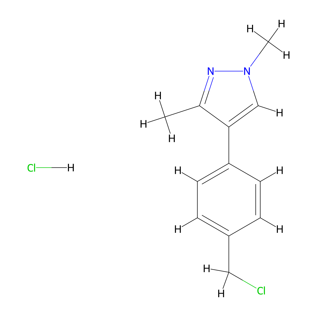 4-(4-(Chloromethyl)phenyl)-1,3-dimethyl-1H-pyrazole hcl molecular structure, CAS 1859085-62-3