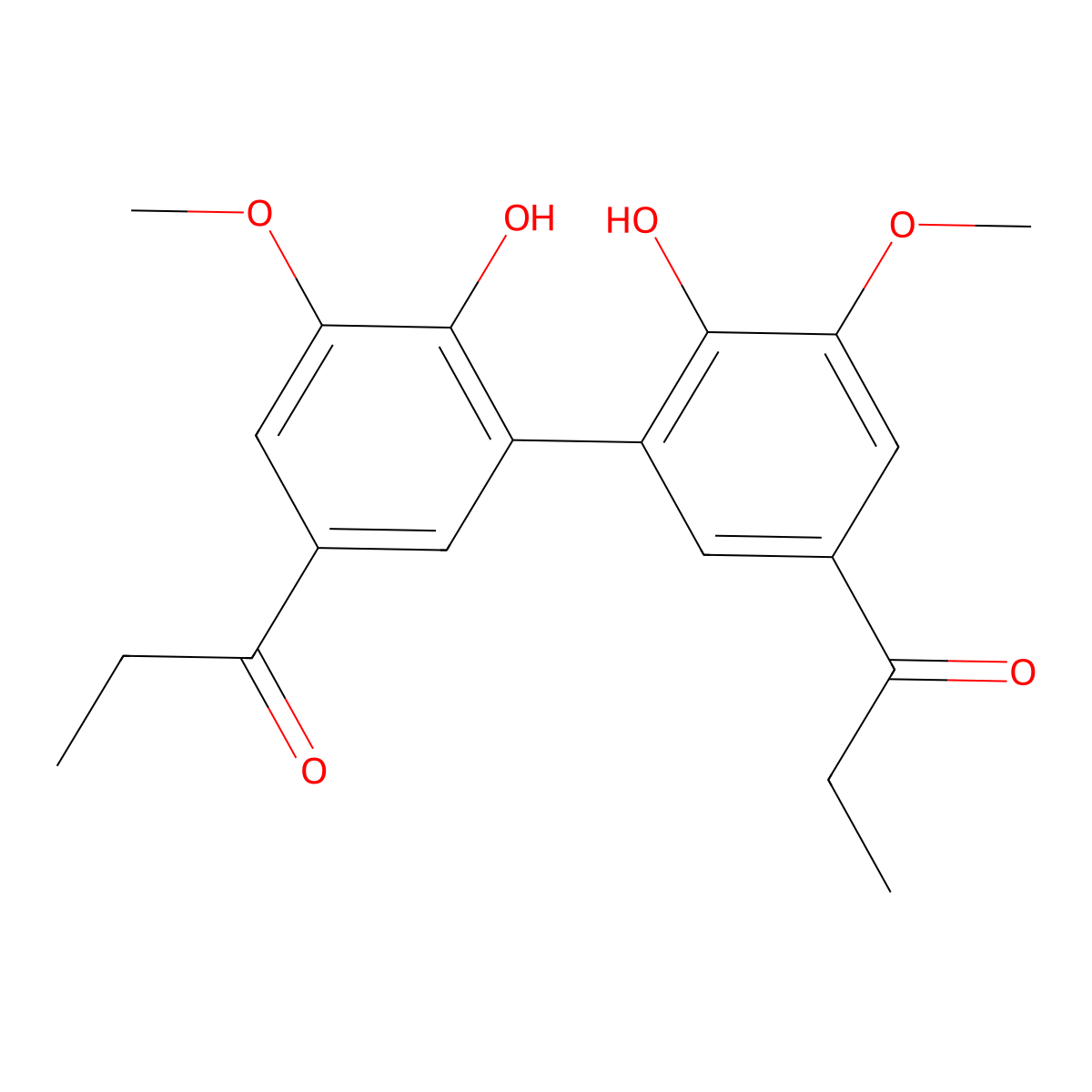 1,1'-(6,6'-Dihydroxy-5,5'-dimethoxybiphenyl-3,3'-diyl)dipropan-1-one molecular structure, CAS 18592-97-7
