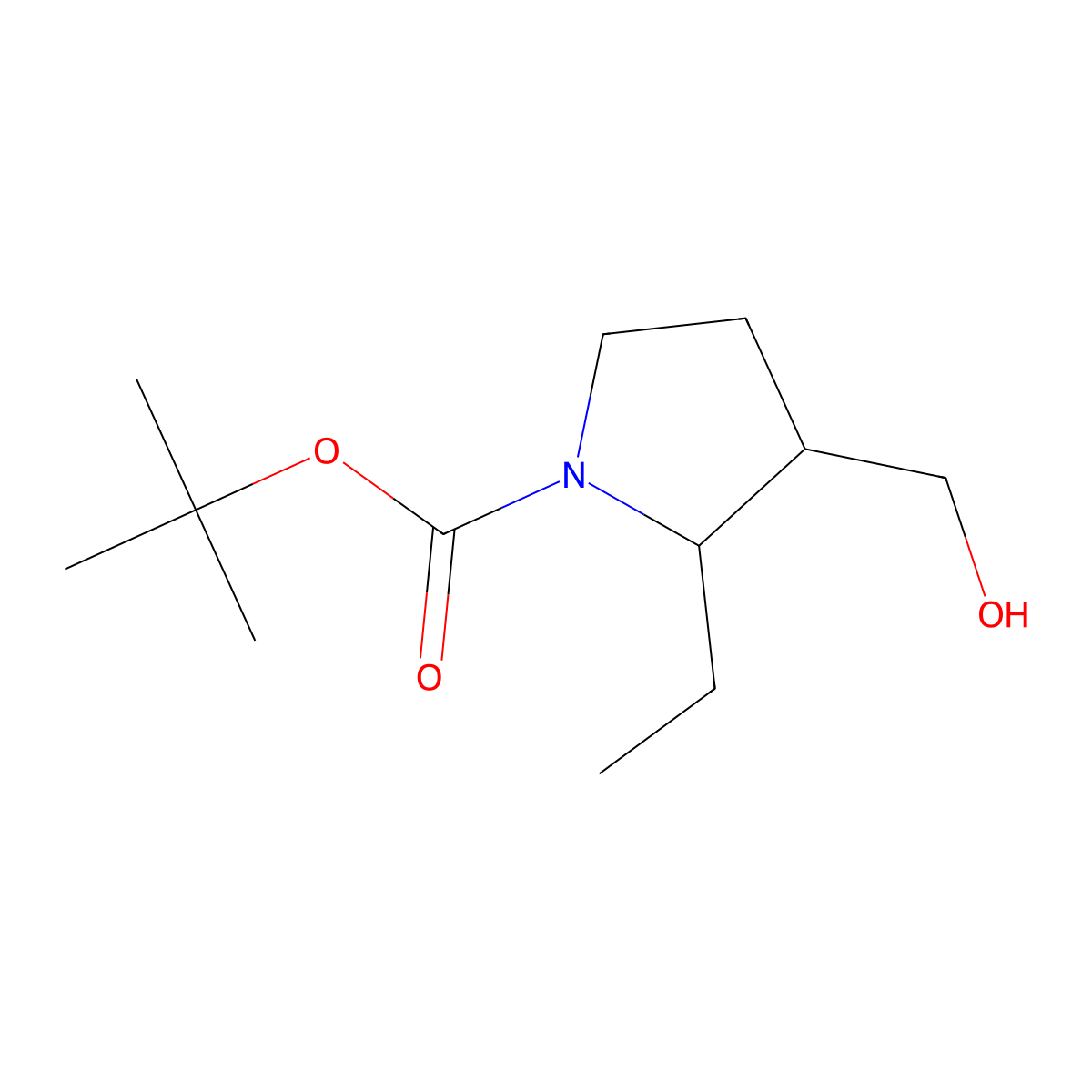 Tert-butyl 2-ethyl-3-(hydroxymethyl)pyrrolidine-1-carboxylate molecular structure, CAS 1859528-06-5