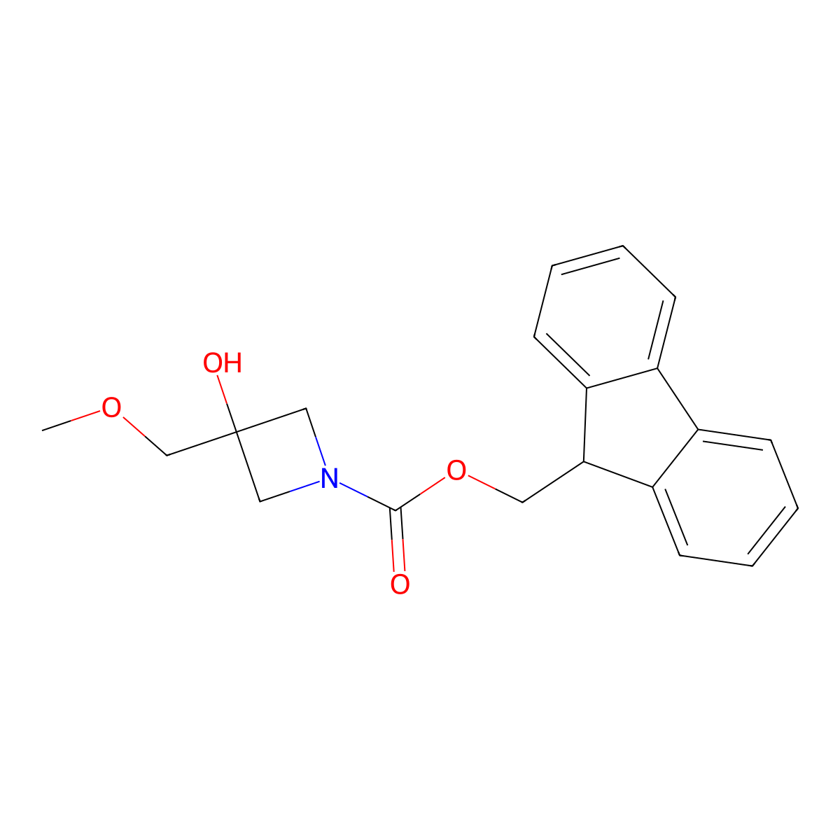(9H-fluoren-9-yl)methyl 3-hydroxy-3-(methoxymethyl)azetidine-1-carboxylate molecular structure, CAS 1859682-83-9