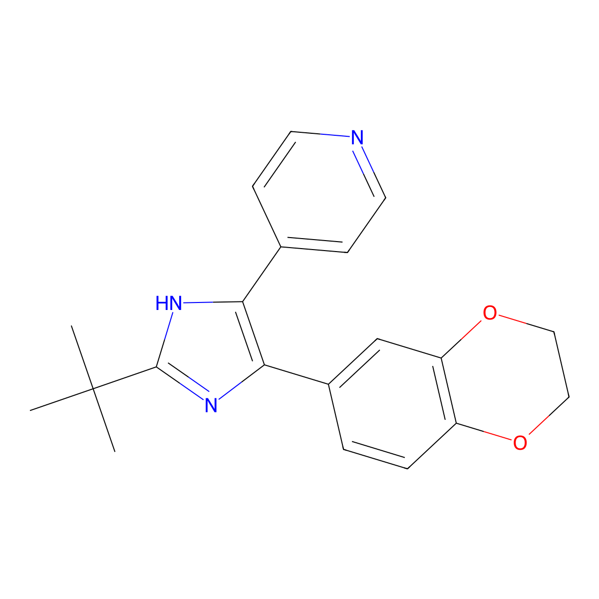 4-(2-(tert-Butyl)-5-(2,3-dihydrobenzo[b][1,4]dioxin-6-yl)-1H-imidazol-4-yl)pyridine molecular structure, CAS 1859918-13-0