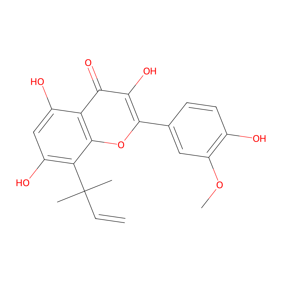 8-(1,1-Dimethyl-2-propenyl)-3'-methoxykaempferol molecular structure, CAS 1859979-00-2