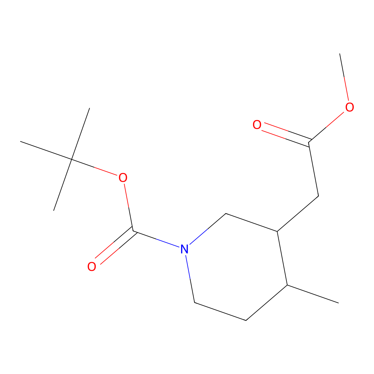 tert-Butyl 3-(2-methoxy-2-oxoethyl)-4-methylpiperidine-1-carboxylate molecular structure, CAS 1860028-35-8