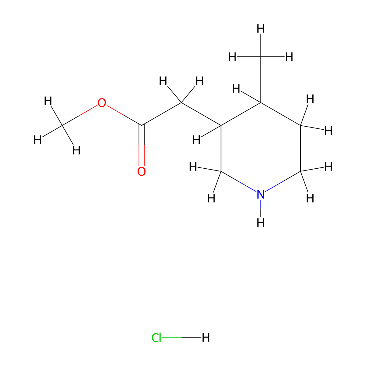Methyl 2-(4-methylpiperidin-3-yl)acetate hydrochloride molecular structure, CAS 1860028-39-2