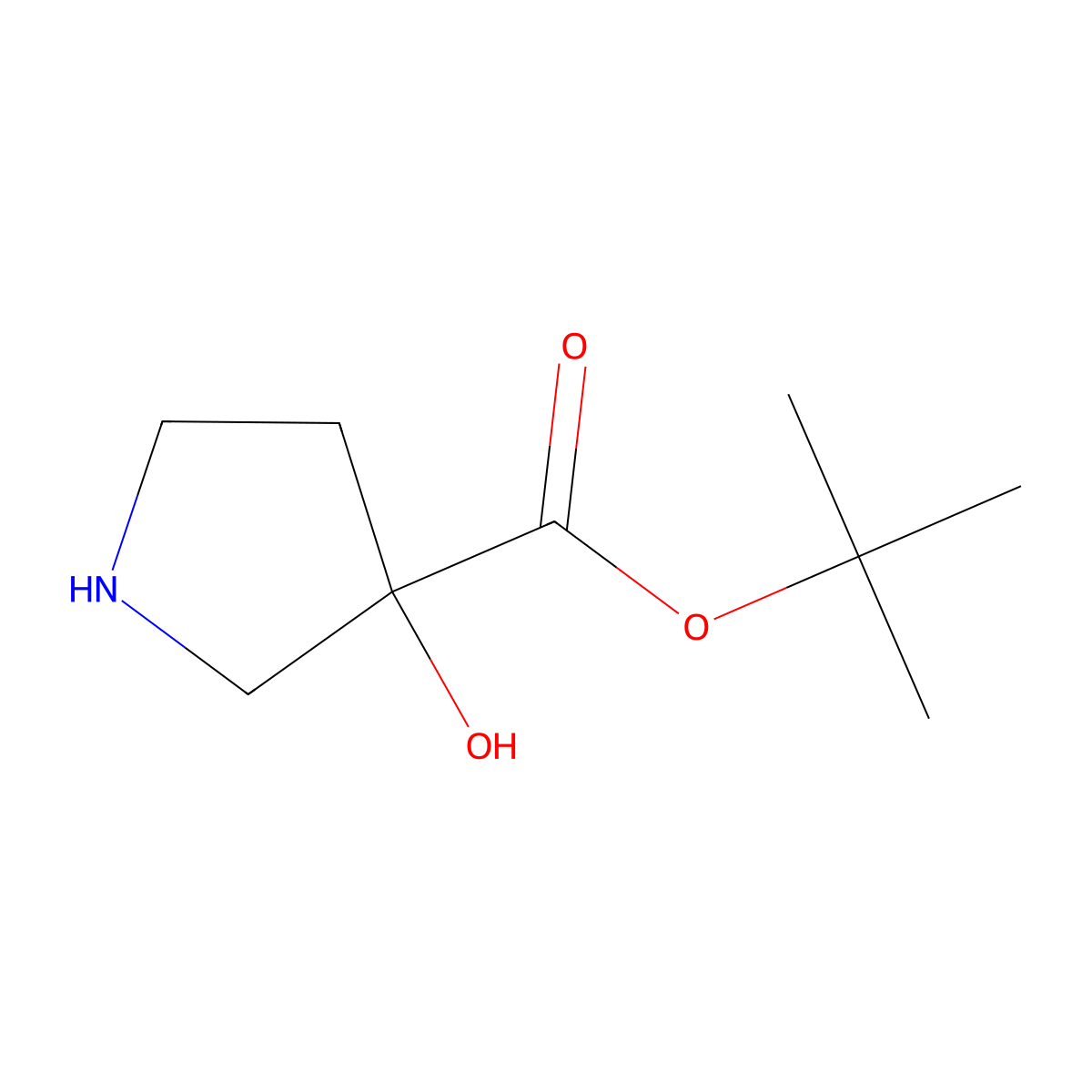 tert-Butyl 3-hydroxypyrrolidine-3-carboxylate molecular structure, CAS 1860088-23-8