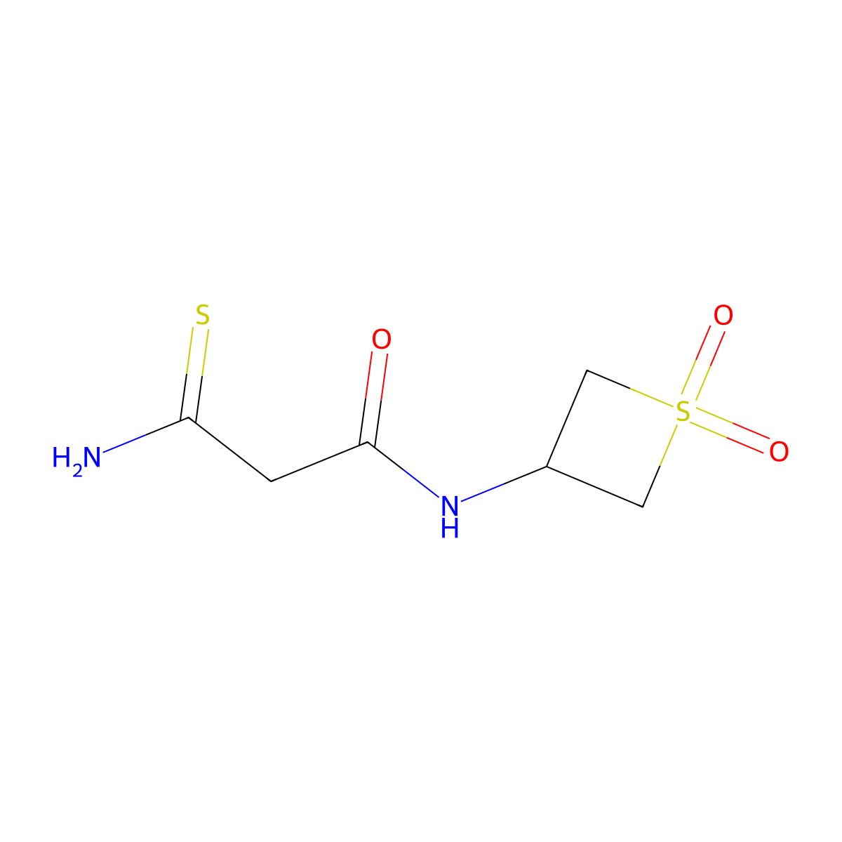 3-Amino-N-(1,1-dioxidothietan-3-yl)-3-thioxopropanamide molecular structure, CAS 1860290-19-2