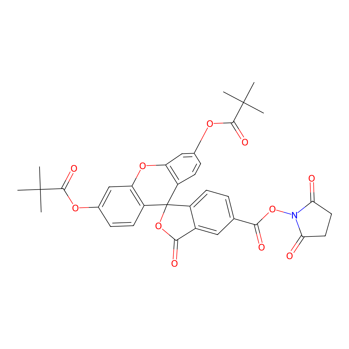 5-Carboxyfluorescein dipivalate N-hydroxysuccinimide ester molecular structure, CAS 186032-65-5