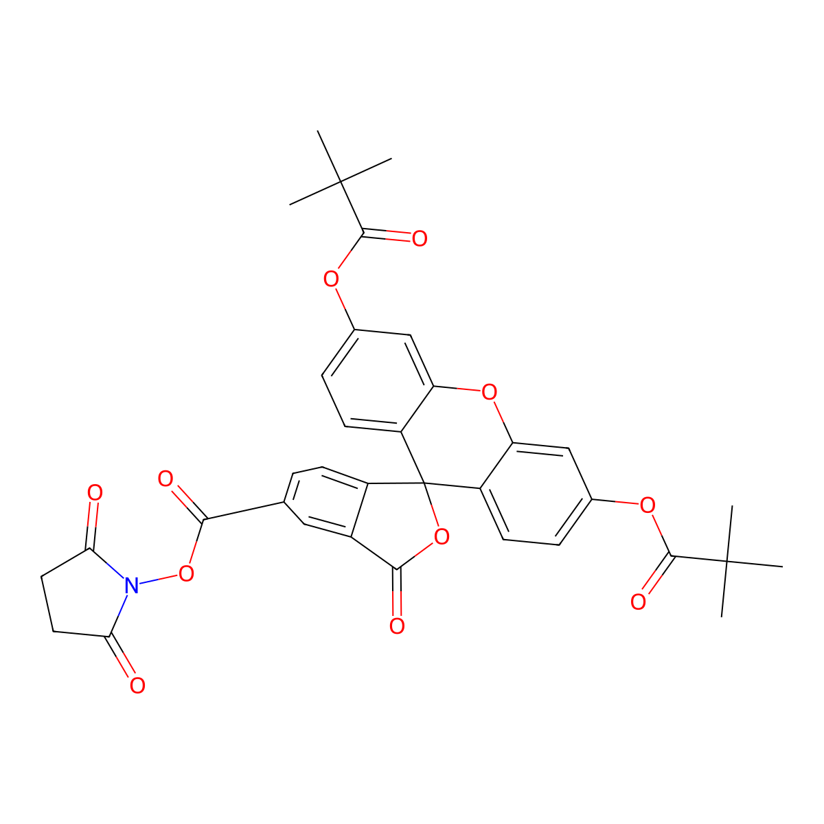 5-Carboxyfluorescein dipivalate N-hydroxysuccinimide ester molecular structure, CAS 186032-65-5