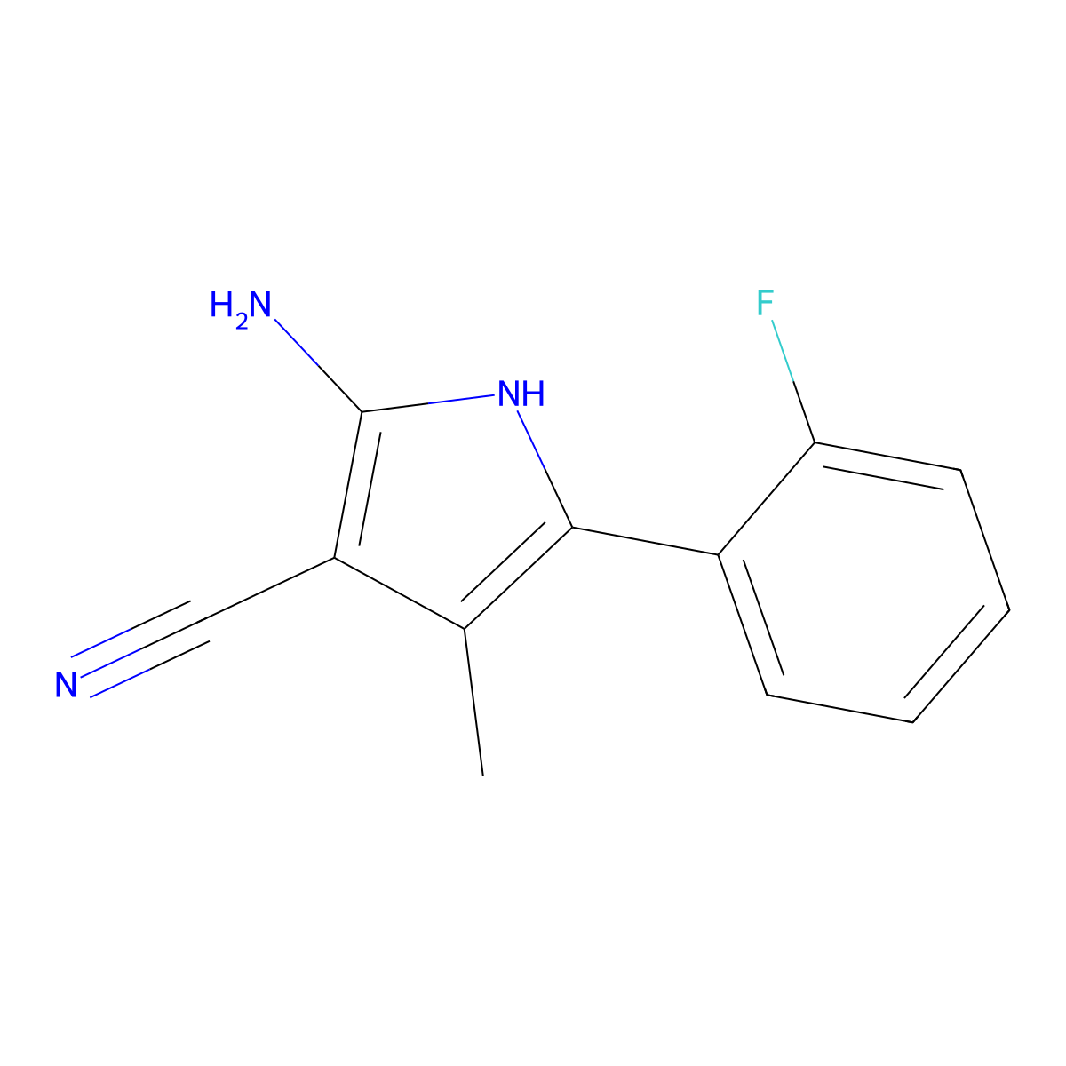 2-amino-5-(2-fluorophenyl)-4-methyl-1H-pyrrole-3-carbonitrile molecular structure, CAS 186033-14-7