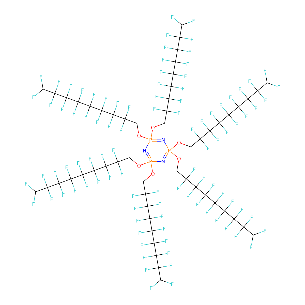 Hexakis(1H,1H,9H-perfluorononyloxy)phosphazene molecular structure, CAS 186043-67-4