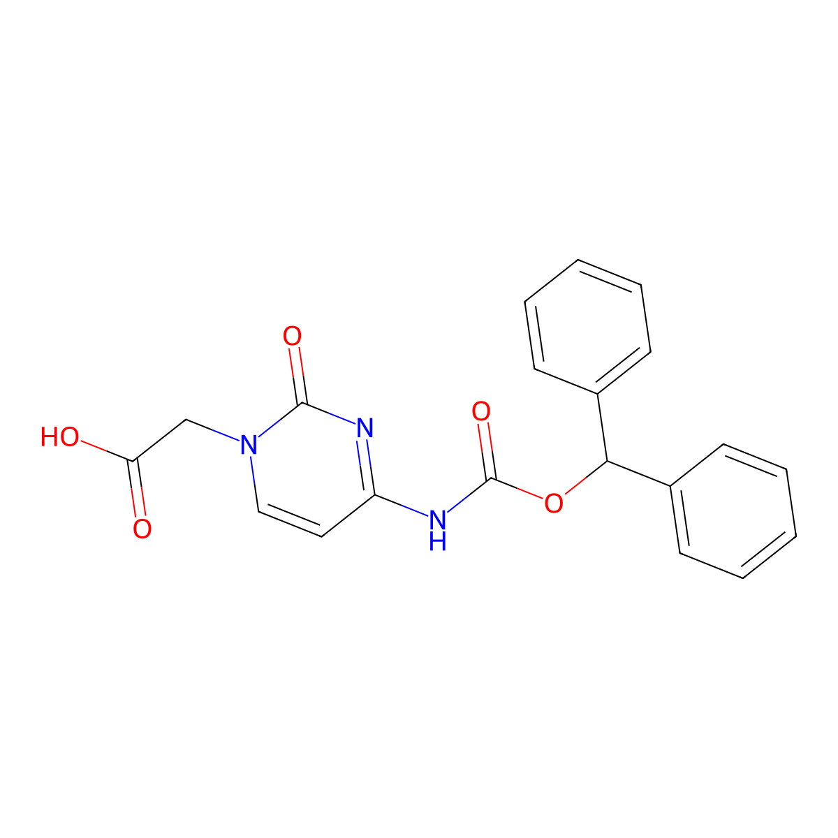 2-(4-(((Benzhydryloxy)carbonyl)amino)-2-oxopyrimidin-1(2H)-yl)acetic acid molecular structure, CAS 186046-78-6