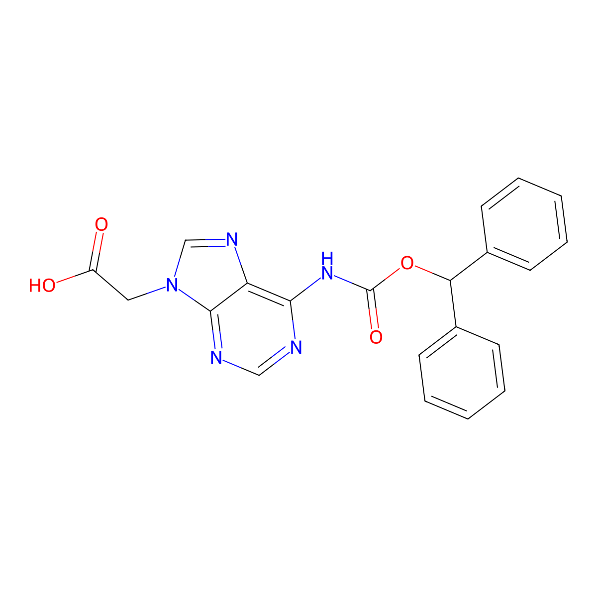 (6-Benzhydryloxycarbonylamino-purin-9-yl)-acetic acid molecular structure, CAS 186046-80-0