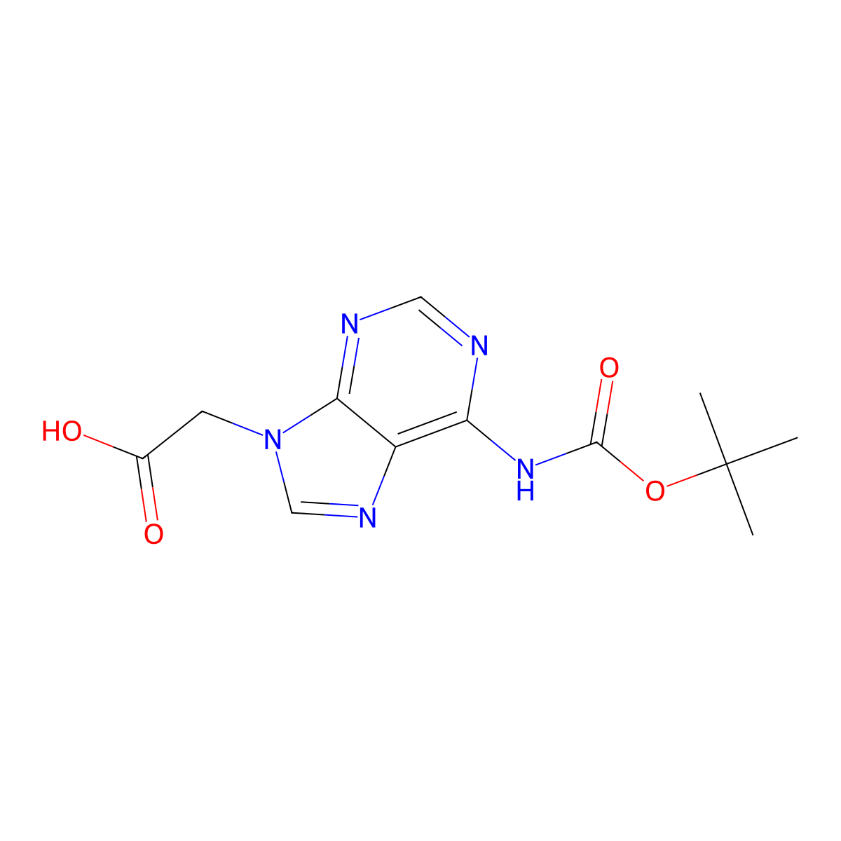 2-(6-((tert-Butoxycarbonyl)amino)-9H-purin-9-yl)acetic acid molecular structure, CAS 186046-99-1