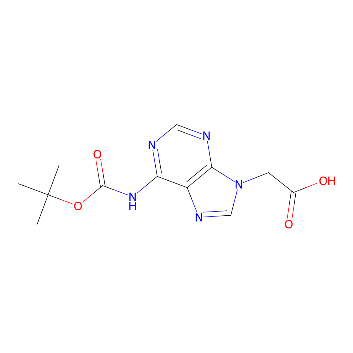 2-(6-((tert-Butoxycarbonyl)amino)-9H-purin-9-yl)acetic acid molecular structure, CAS 186046-99-1