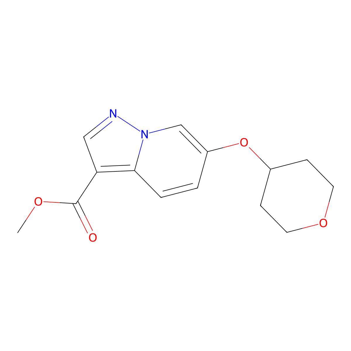 Methyl 6-((tetrahydro-2H-pyran-4-YL)oxy)pyrazolo[1,5-A]pyridine-3-carboxylate molecular structure, CAS 1860802-37-4