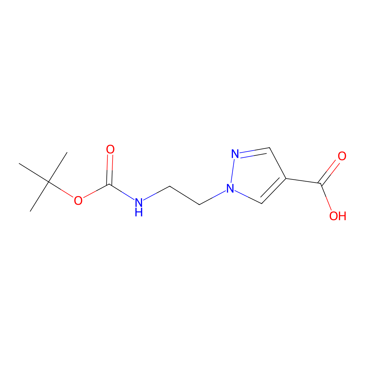 1-(2-((tert-Butoxycarbonyl)amino)ethyl)-1H-pyrazole-4-carboxylic acid molecular structure, CAS 1860803-42-4