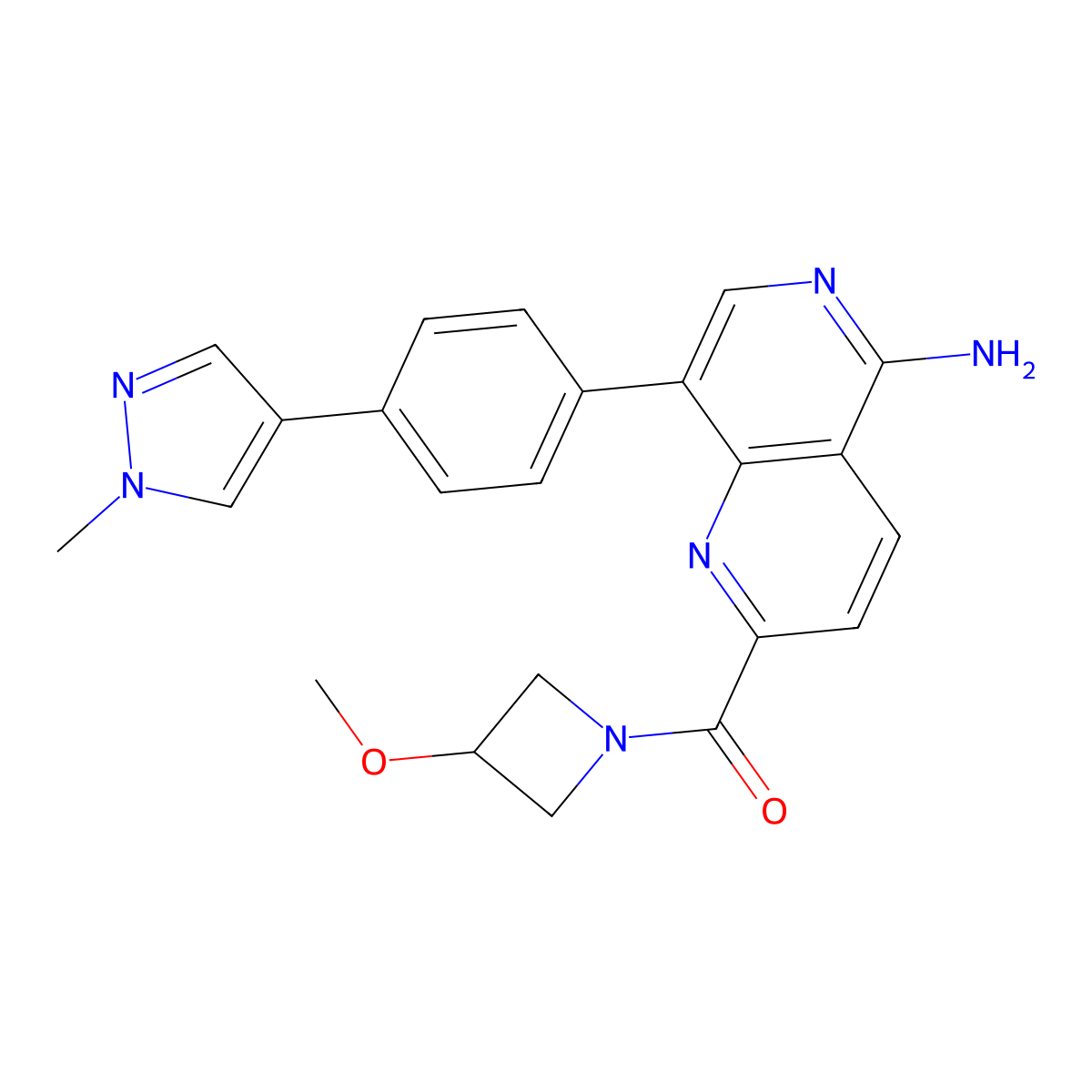 [5-Amino-8-[4-(1-methylpyrazol-4-yl)phenyl]-1,6-naphthyridin-2-yl]-(3-methoxyazetidin-1-yl)methanone molecular structure, CAS 1860885-61-5