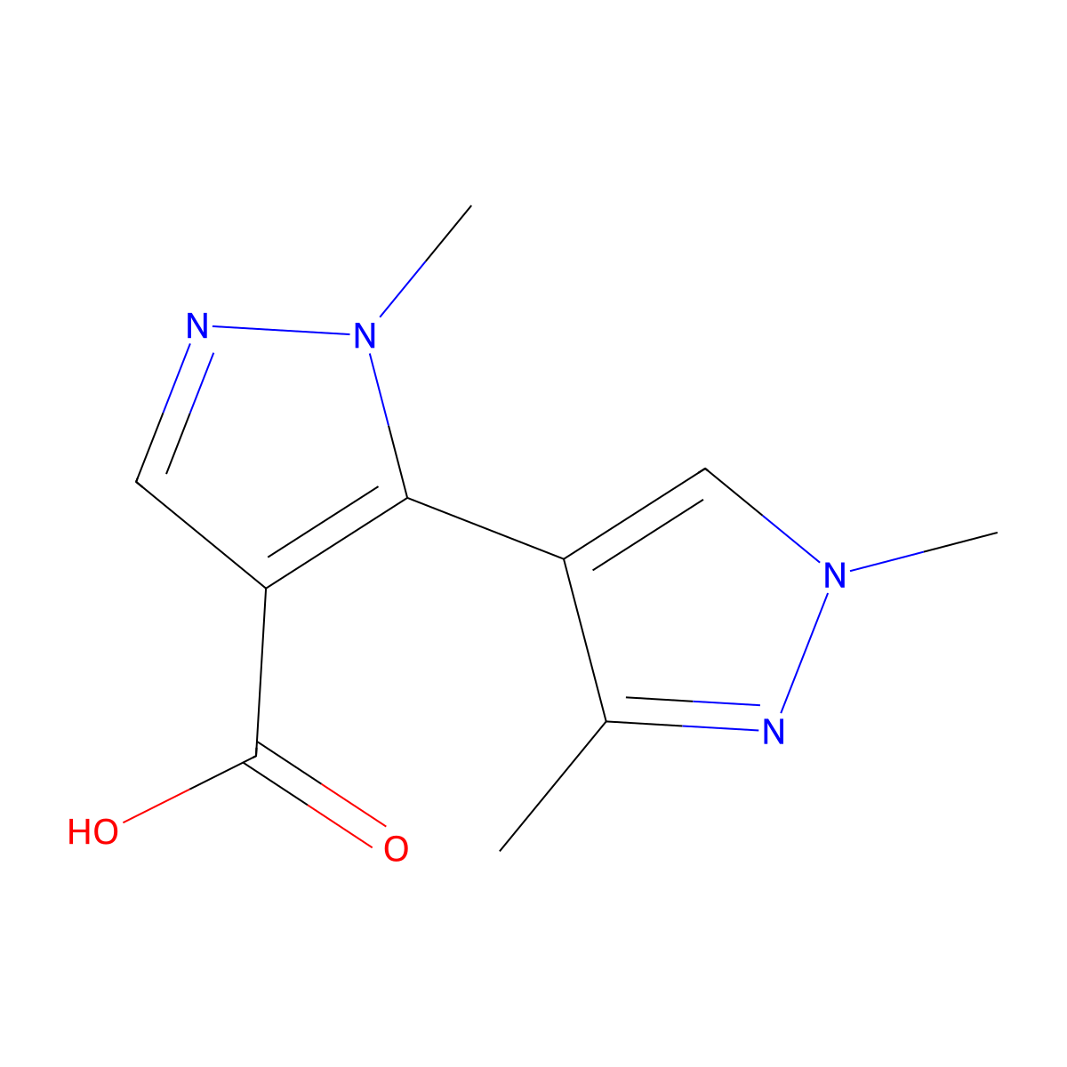 5-(1,3-dimethyl-1H-pyrazol-4-yl)-1-methyl-1H-pyrazole-4-carboxylic acid molecular structure, CAS 1861240-47-2