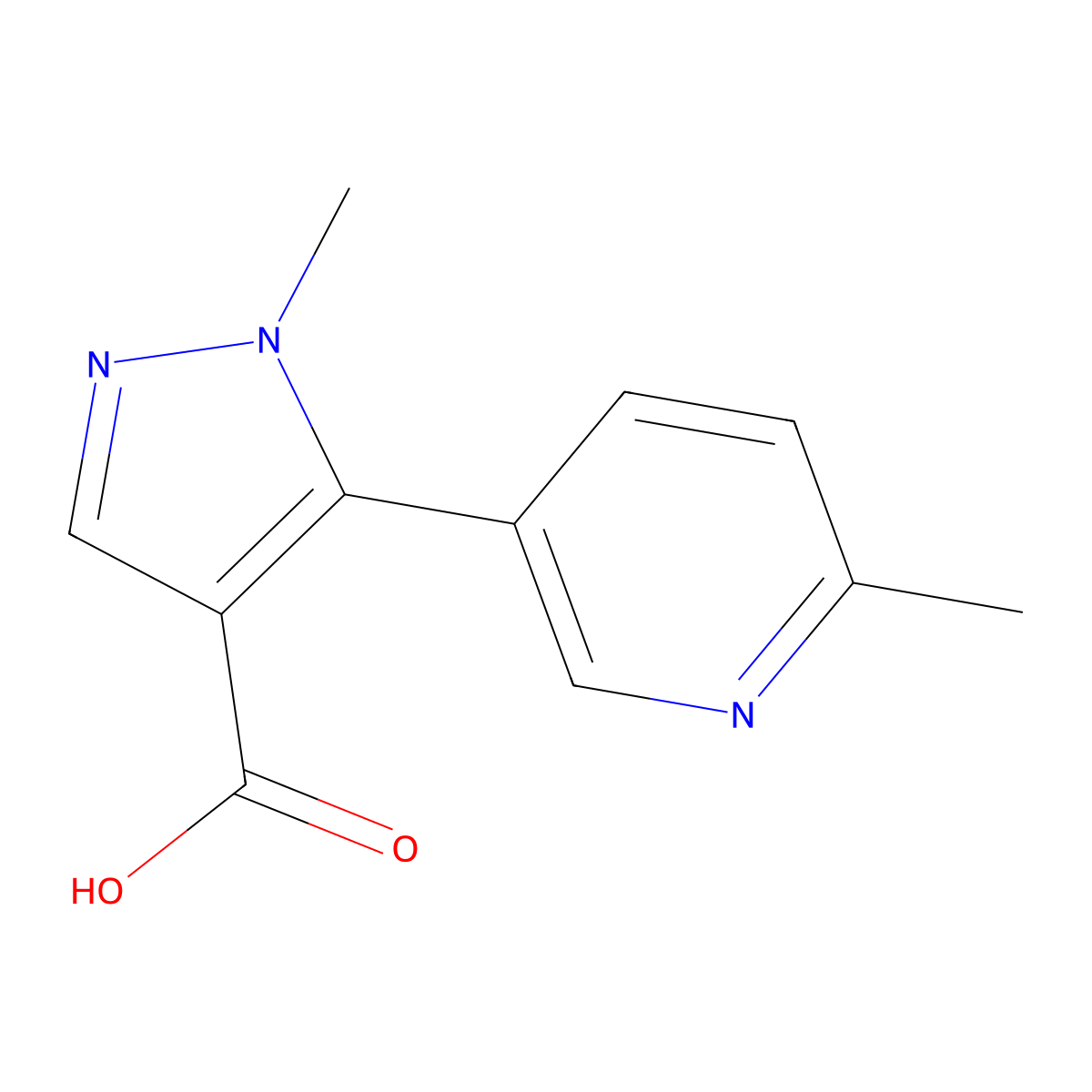 1-methyl-5-(6-methylpyridin-3-yl)-1H-pyrazole-4-carboxylic acid molecular structure, CAS 1861261-33-7