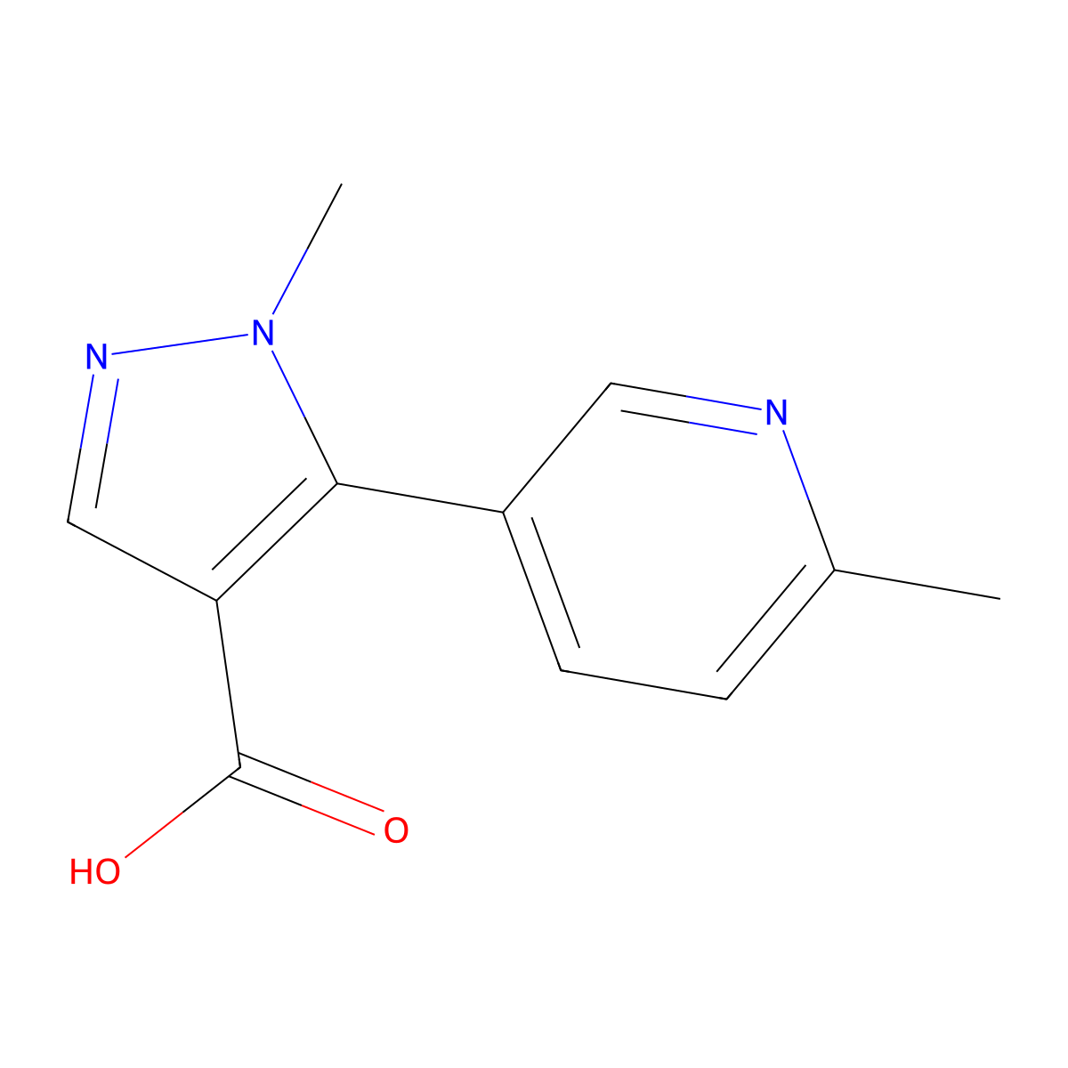 1-methyl-5-(6-methylpyridin-3-yl)-1H-pyrazole-4-carboxylic acid molecular structure, CAS 1861261-33-7