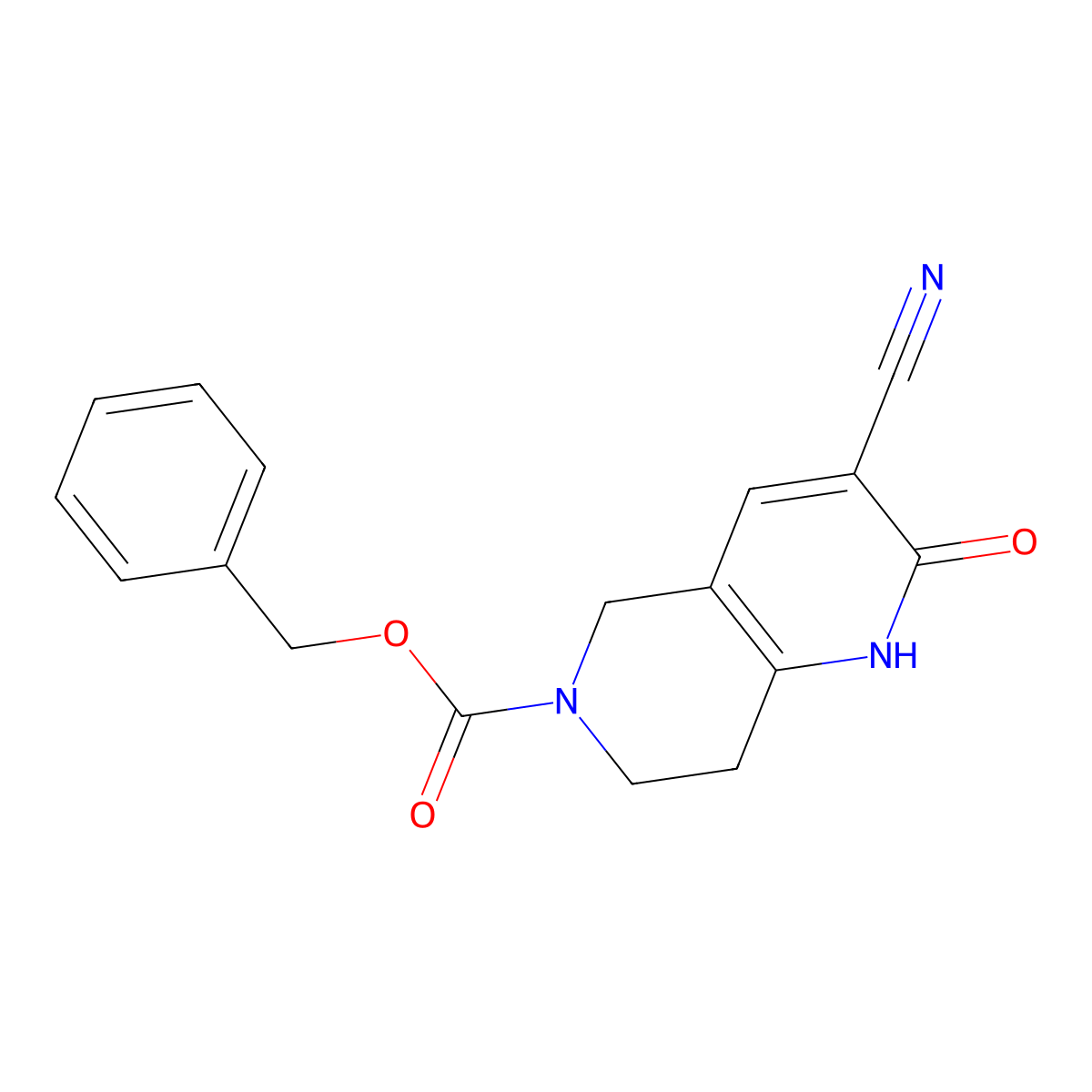 Benzyl 3-cyano-2-oxo-1,2,5,6,7,8-hexahydro-1,6-naphthyridine-6-carboxylate molecular structure, CAS 1861304-43-9