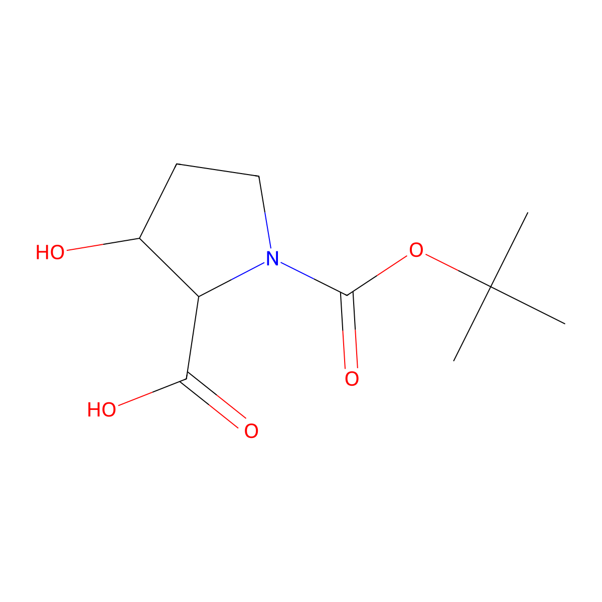 (2S,3R)-3-Hydroxypyrrolidine-2-carboxylic acid, N-BOC protected molecular structure, CAS 186132-96-7