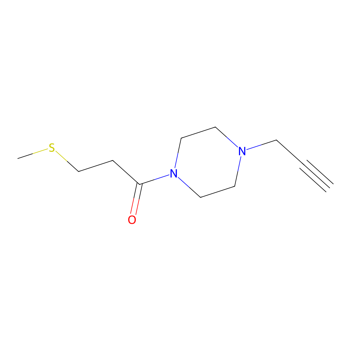 3-(Methylsulfanyl)-1-(4-(prop-2-yn-1-yl)piperazin-1-yl)propan-1-one molecular structure, CAS 1861343-63-6