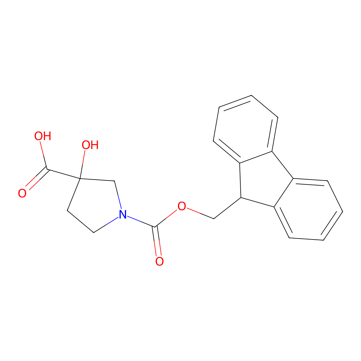 1-{[(9H-fluoren-9-yl)methoxy]carbonyl}-3-hydroxypyrrolidine-3-carboxylic acid molecular structure, CAS 1861420-49-6