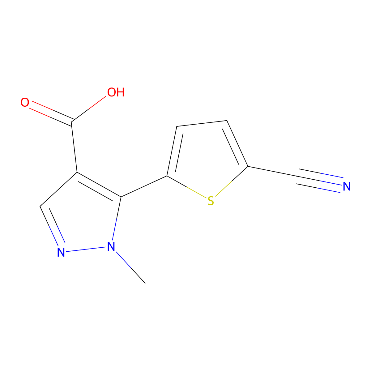 5-(5-cyanothiophen-2-yl)-1-methyl-1H-pyrazole-4-carboxylic acid molecular structure, CAS 1861545-91-6