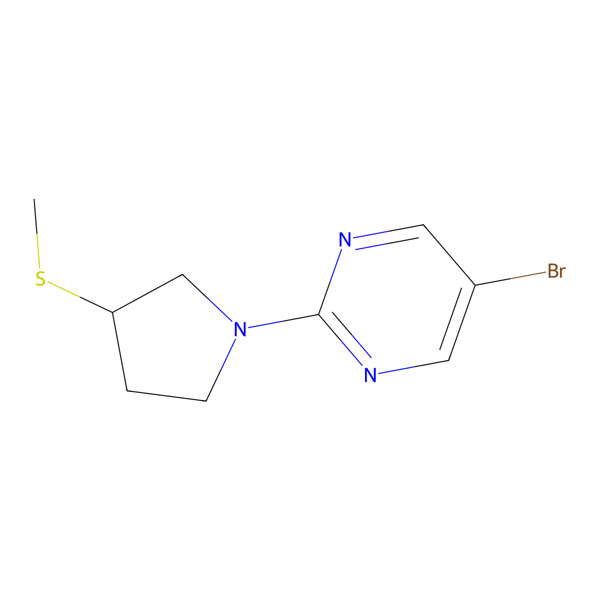 5-Bromo-2-(3-(methylthio)pyrrolidin-1-yl)pyrimidine molecular structure, CAS 1861699-18-4