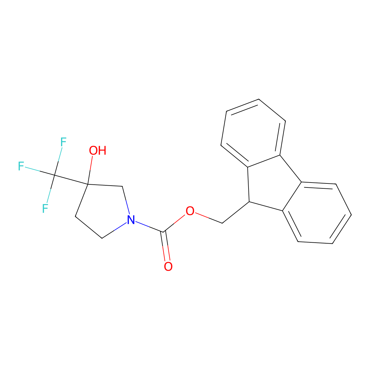 (9H-fluoren-9-yl)methyl 3-hydroxy-3-(trifluoromethyl)pyrrolidine-1-carboxylate molecular structure, CAS 1861773-34-3