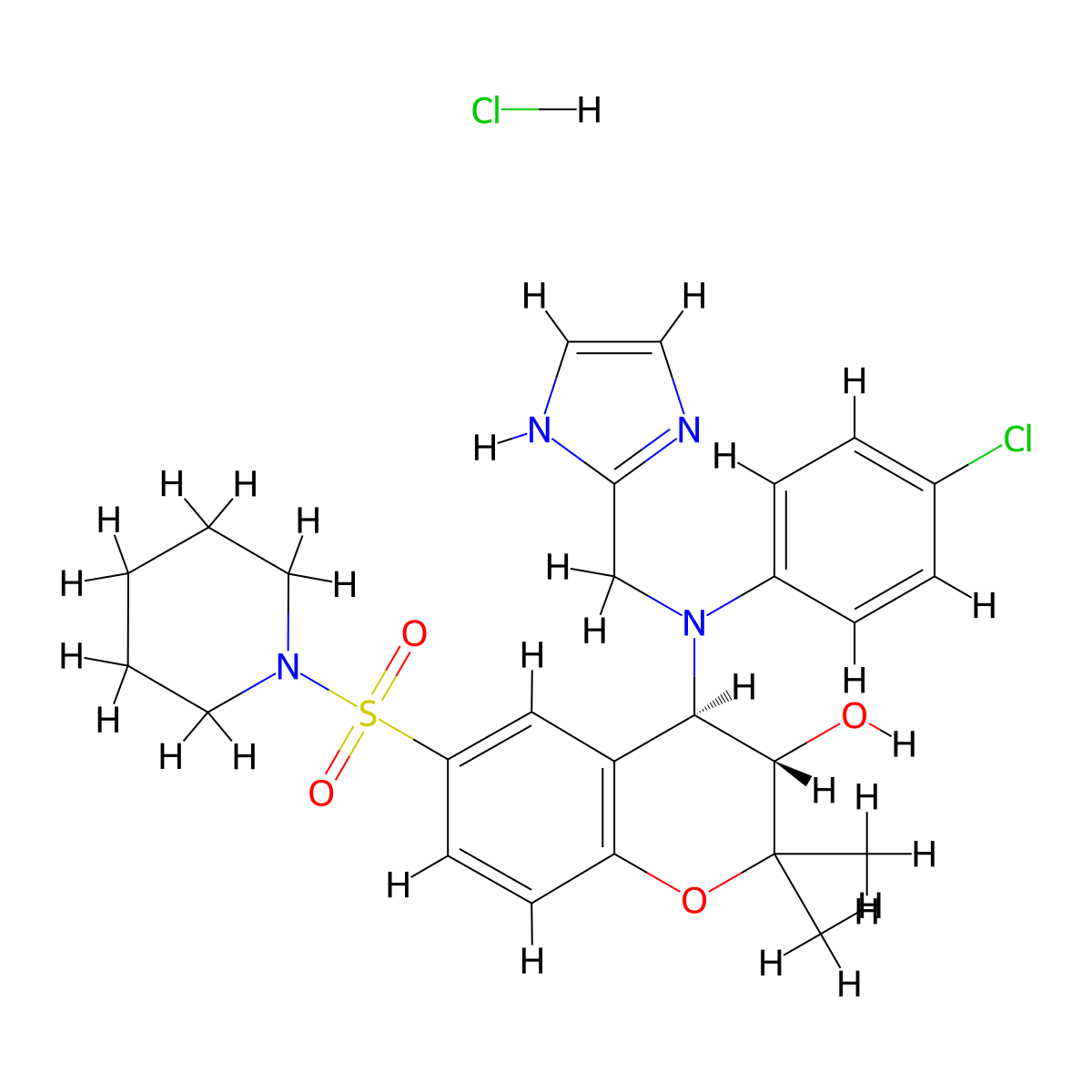 (3S,4R)-4-[(4-Chlorophenyl)(1H-imidazol-2-ylmethyl)amino]-3,4-dihydro-2,2-dimethyl-6-(1-piperidinylsulfonyl)-2H-1-Benzopyran-3-ol hy molecular structure, CAS 186180-83-6