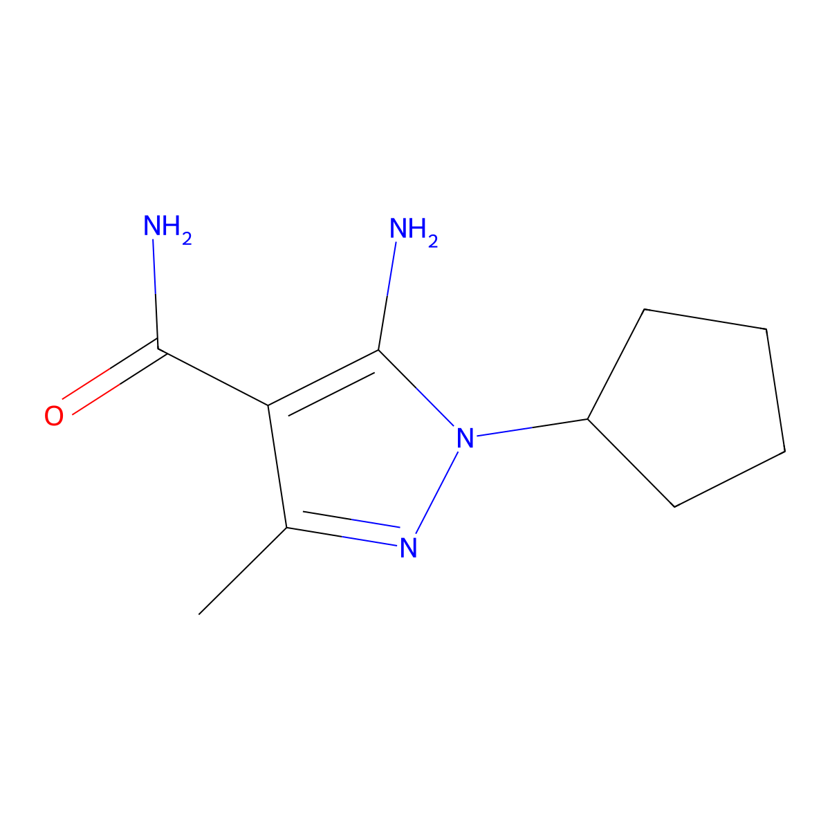 5-amino-1-cyclopentyl-3-methyl-1H-pyrazole-4-carboxamide molecular structure, CAS 186190-66-9