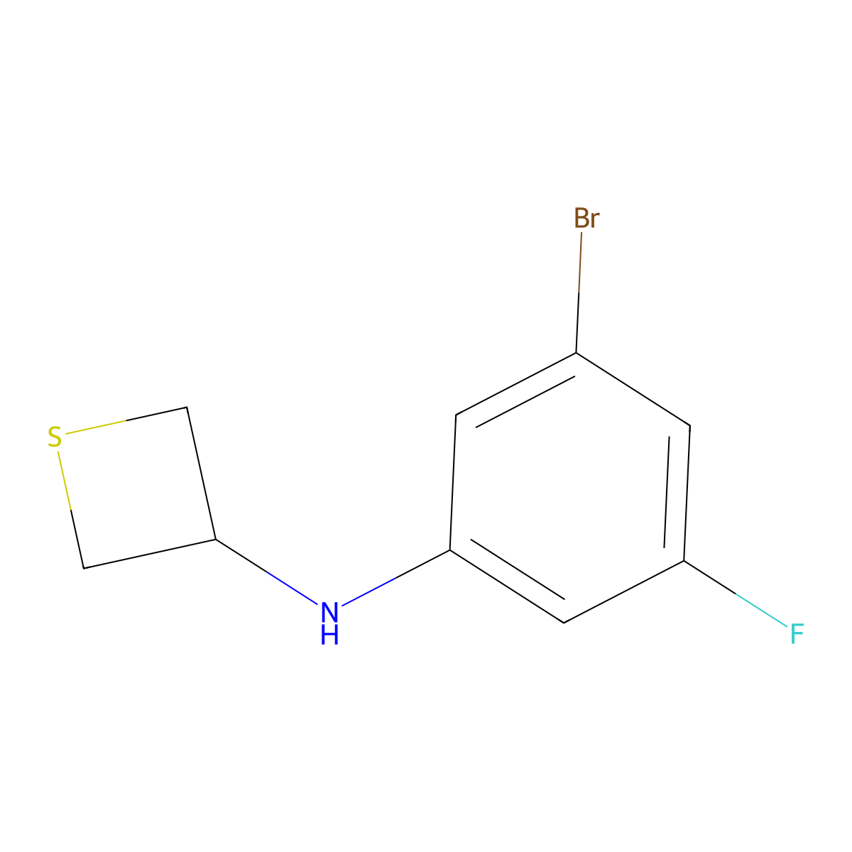 N-(3-Bromo-5-fluorophenyl)thietan-3-amine molecular structure, CAS 1861963-93-0