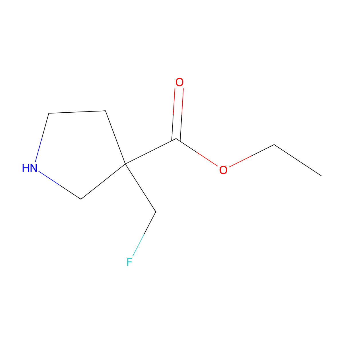 Ethyl 3-(fluoromethyl)pyrrolidine-3-carboxylate molecular structure, CAS 186202-00-6