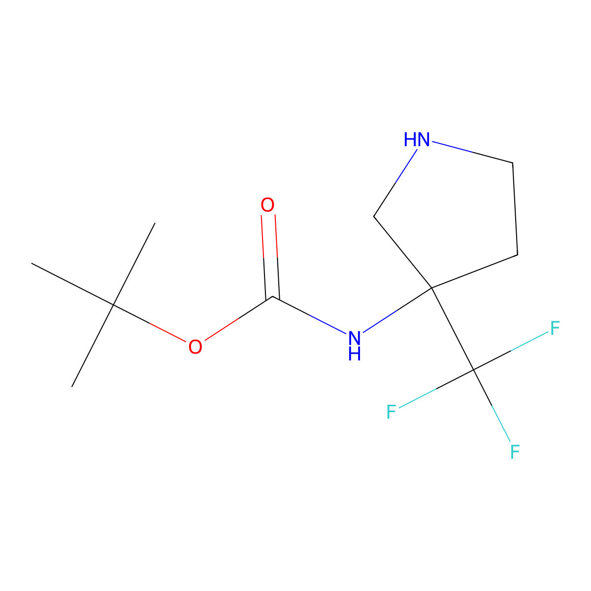 tert-Butyl (3-(trifluoromethyl)pyrrolidin-3-yl)carbamate molecular structure, CAS 186203-13-4