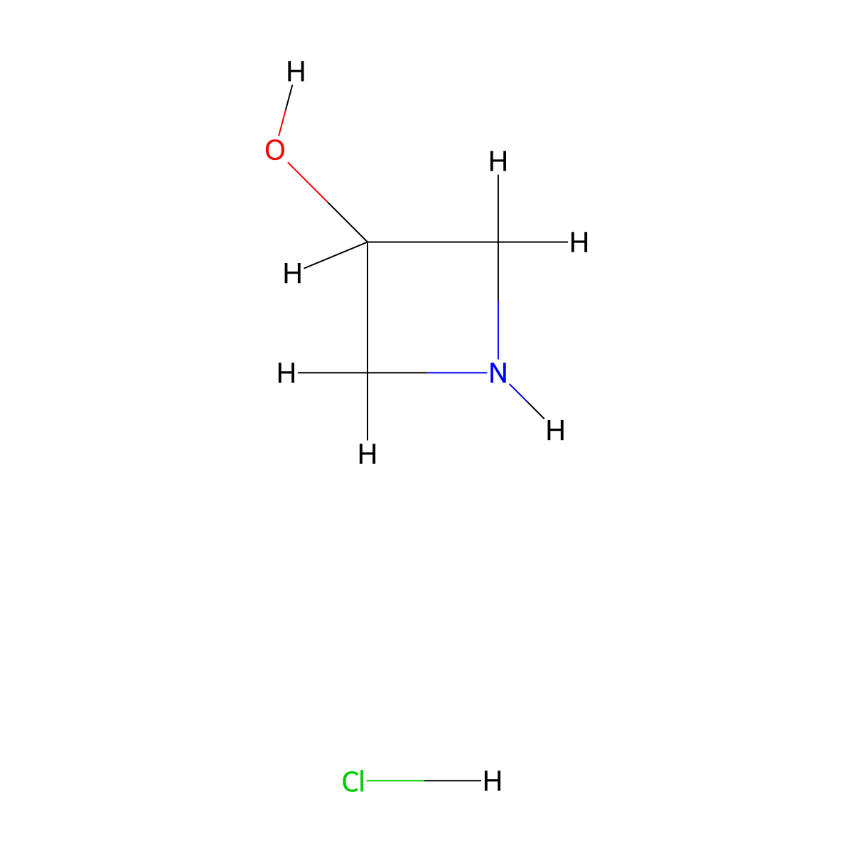 3-Hydroxyazetidine hydrochloride molecular structure, CAS 18621-18-6