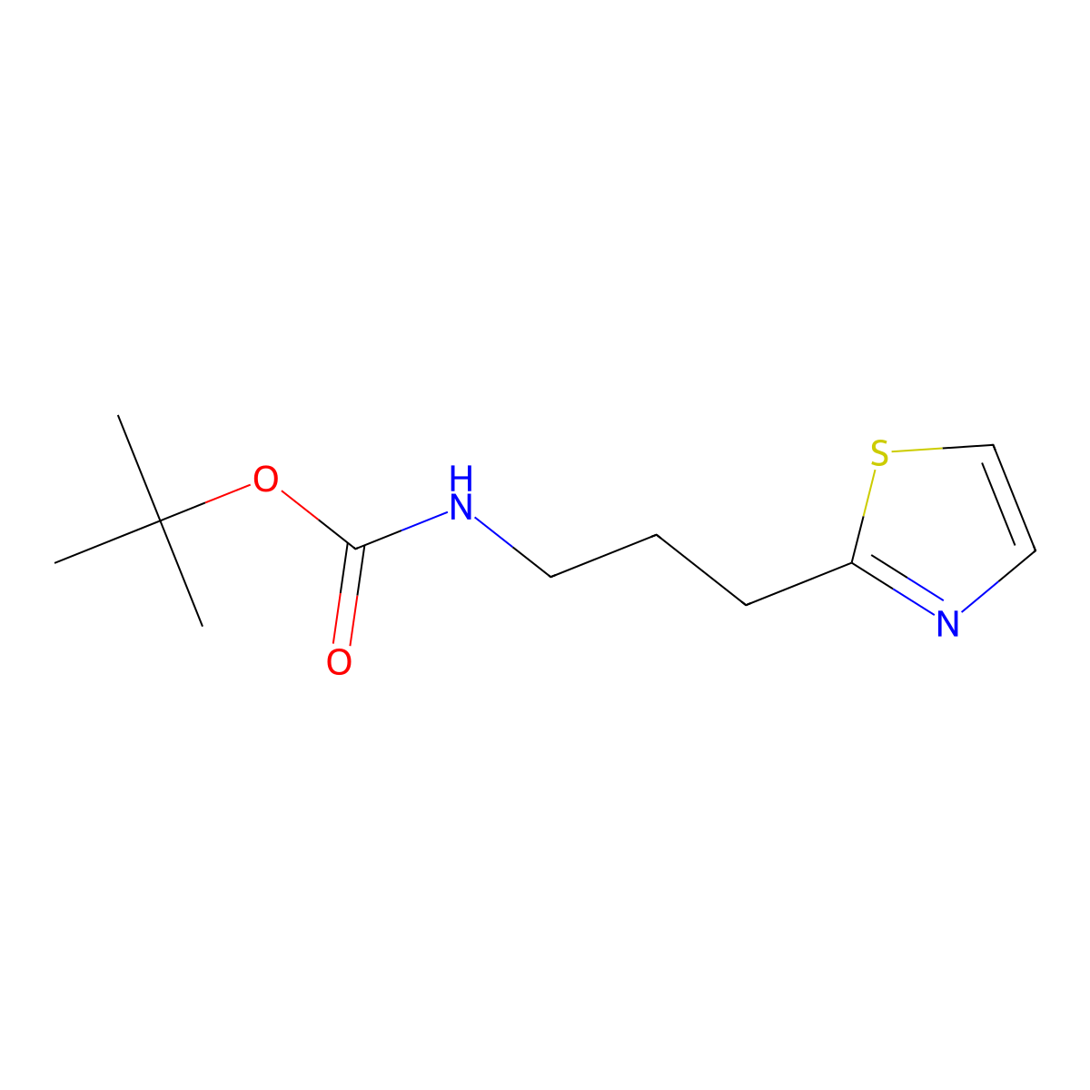 Tert-butyl N-[3-(1,3-thiazol-2-yl)propyl]carbamate molecular structure, CAS 1862155-76-7