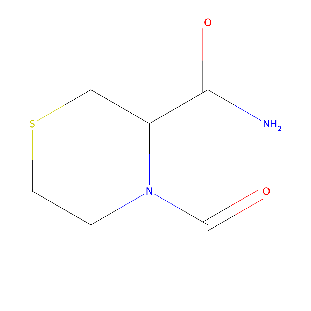 4-Acetylthiomorpholine-3-carboxamide molecular structure, CAS 1862332-61-3