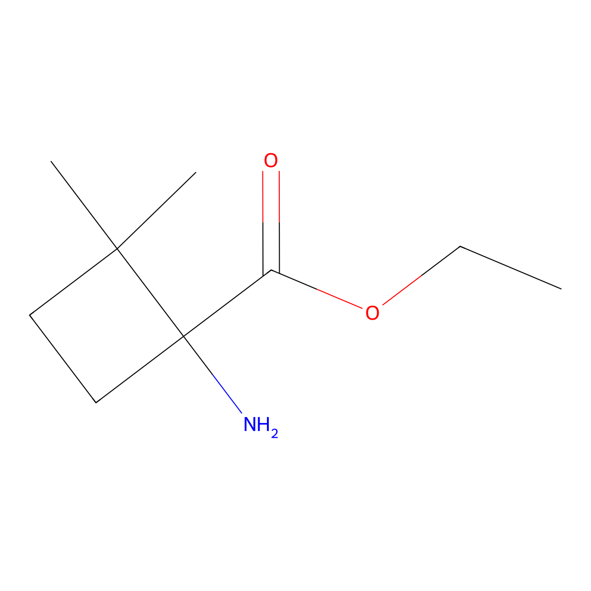 Ethyl 1-amino-2,2-dimethylcyclobutane-1-carboxylate molecular structure, CAS 1862454-76-9