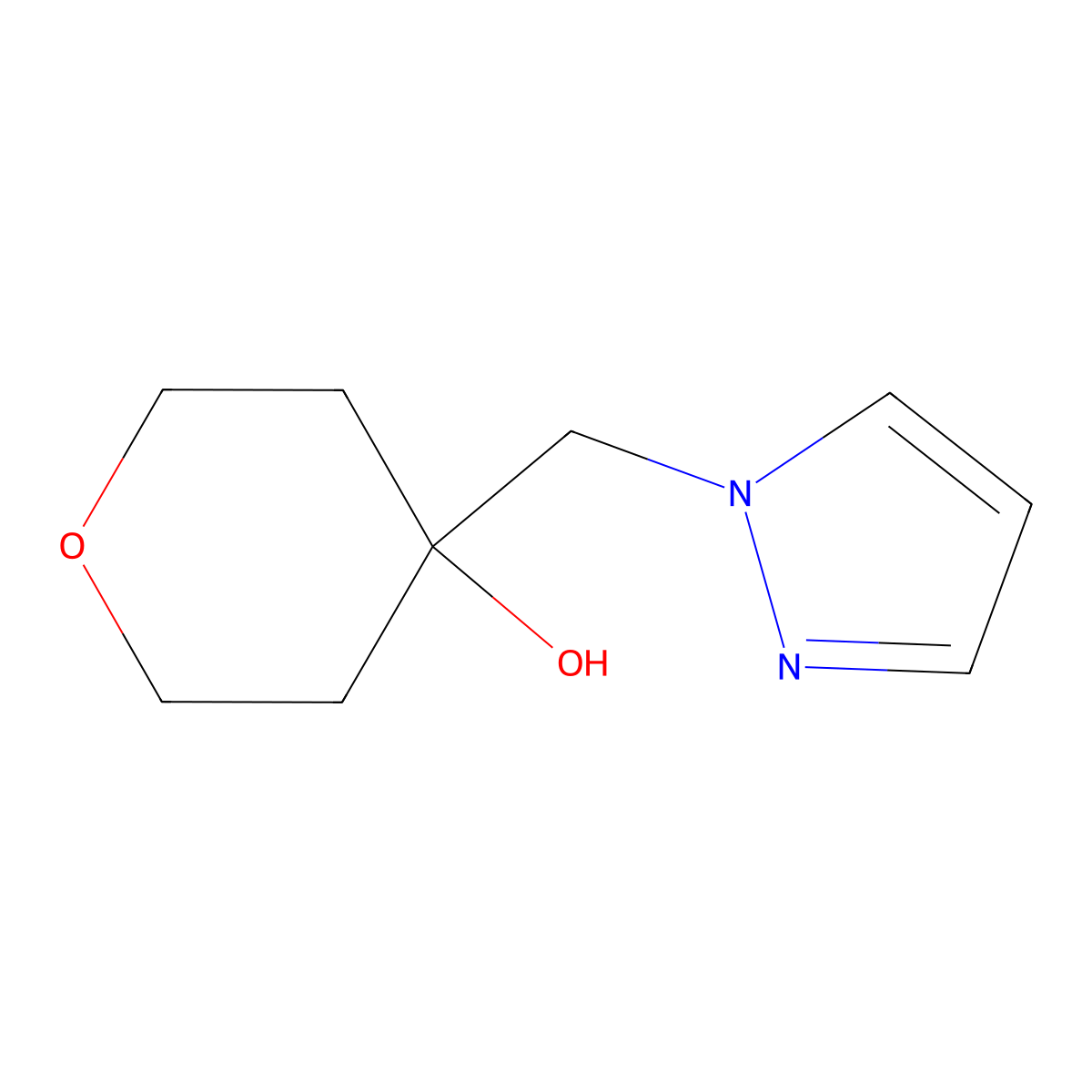 4-[(1H-pyrazol-1-yl)methyl]oxan-4-ol molecular structure, CAS 1862527-90-9