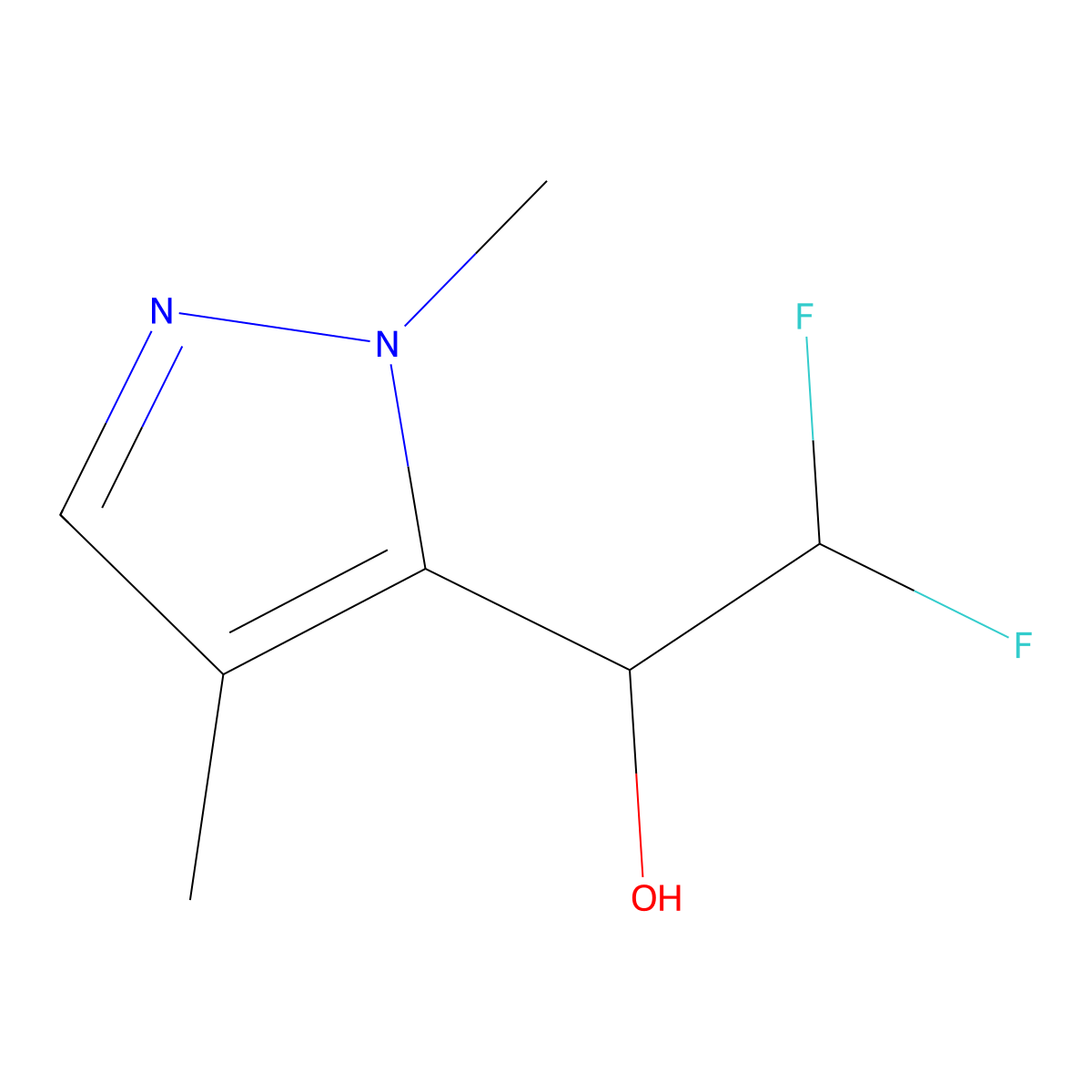 1-(1,4-dimethyl-1H-pyrazol-5-yl)-2,2-difluoroethan-1-ol molecular structure, CAS 1862604-71-4