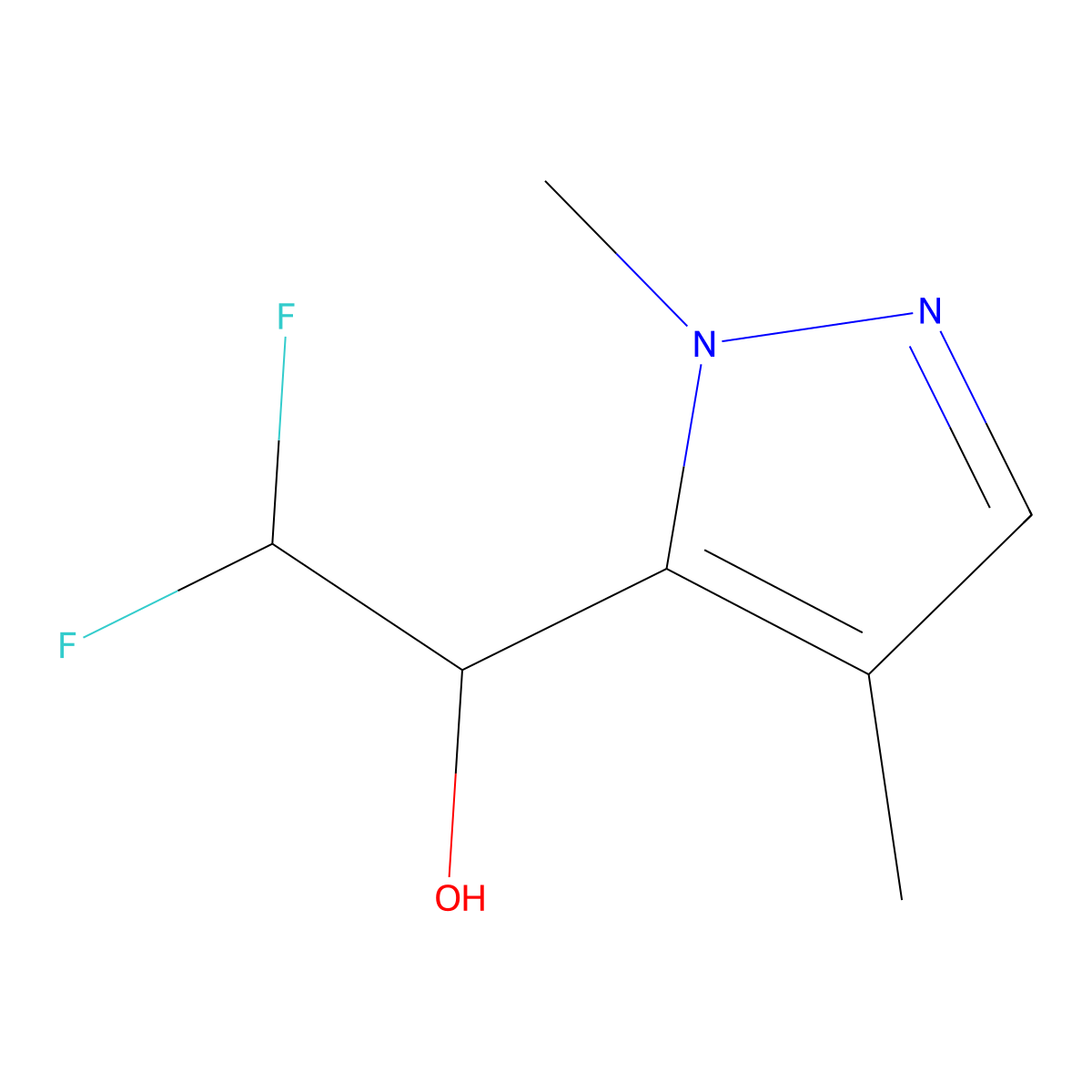 1-(1,4-dimethyl-1H-pyrazol-5-yl)-2,2-difluoroethan-1-ol molecular structure, CAS 1862604-71-4