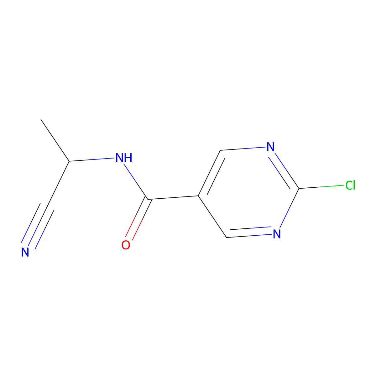 2-chloro-N-(1-cyanoethyl)pyrimidine-5-carboxamide molecular structure, CAS 1862654-66-7