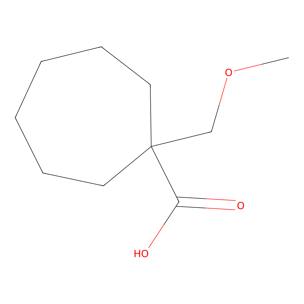 1-(Methoxymethyl)cycloheptane-1-carboxylic acid molecular structure, CAS 1862721-32-1