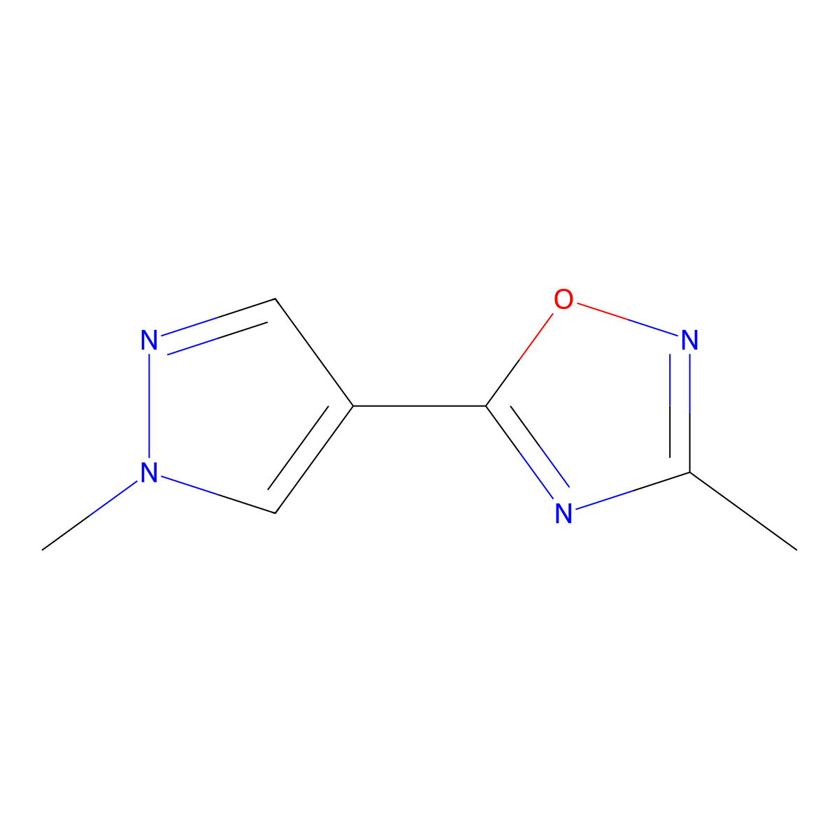 3-methyl-5-(1-methyl-1H-pyrazol-4-yl)-1,2,4-oxadiazole molecular structure, CAS 1862778-28-6