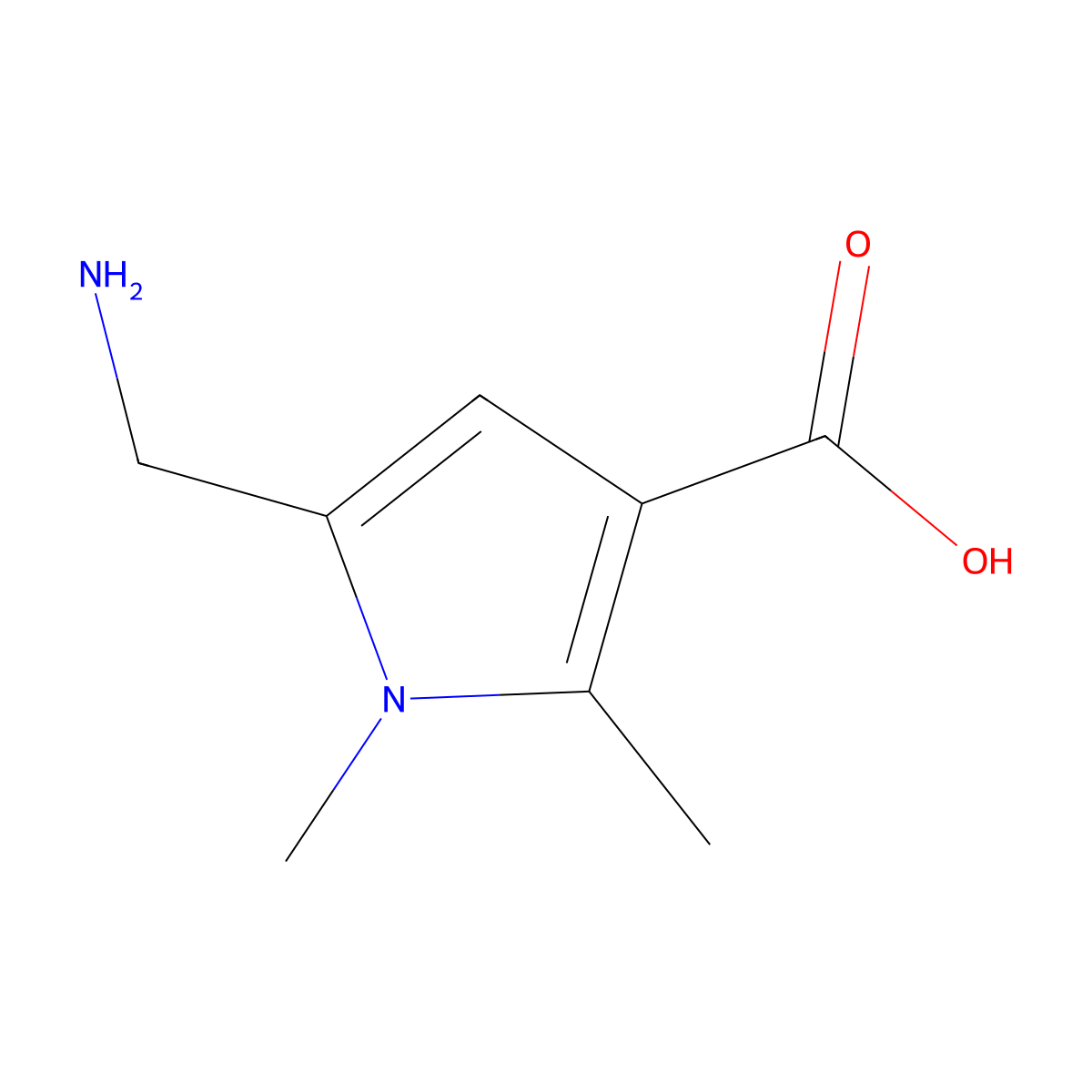 5-(Aminomethyl)-1,2-dimethyl-1H-pyrrole-3-carboxylic acid molecular structure, CAS 1862877-23-3