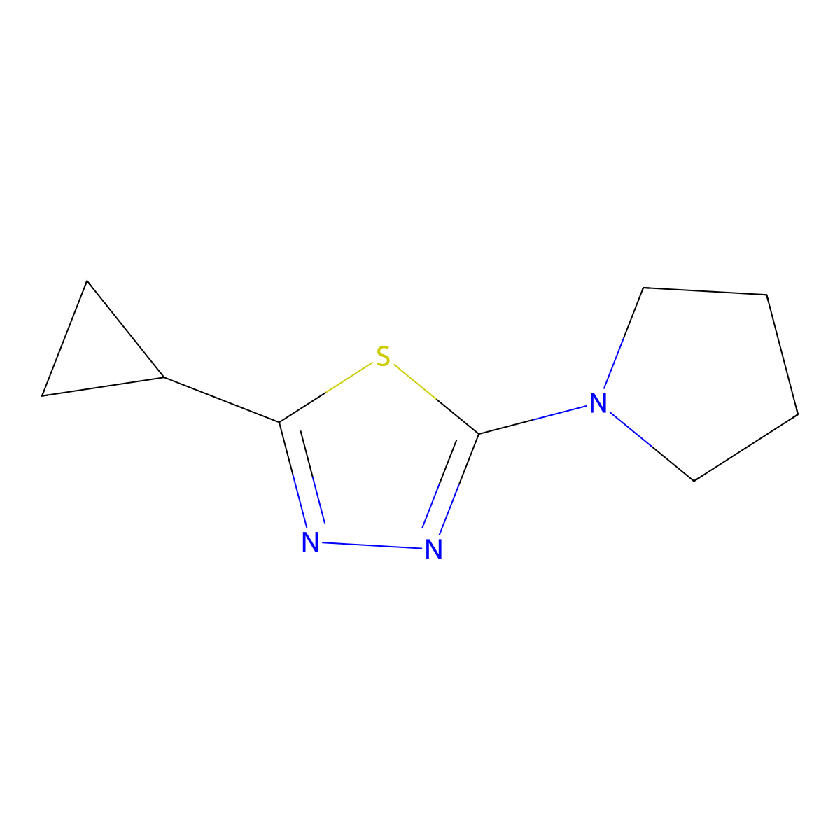 2-Cyclopropyl-5-(pyrrolidin-1-yl)-1,3,4-thiadiazole molecular structure, CAS 1862982-89-5